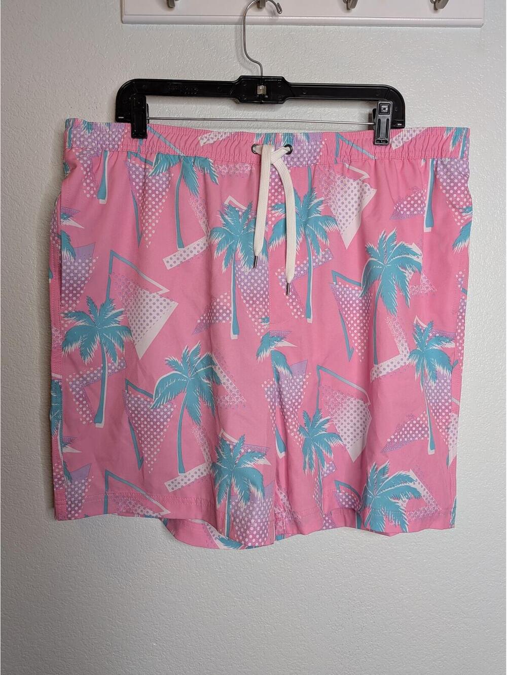 NWT Sonoma Palm Print Swim Trunks Pink Retro Beach Shorts Size XL
